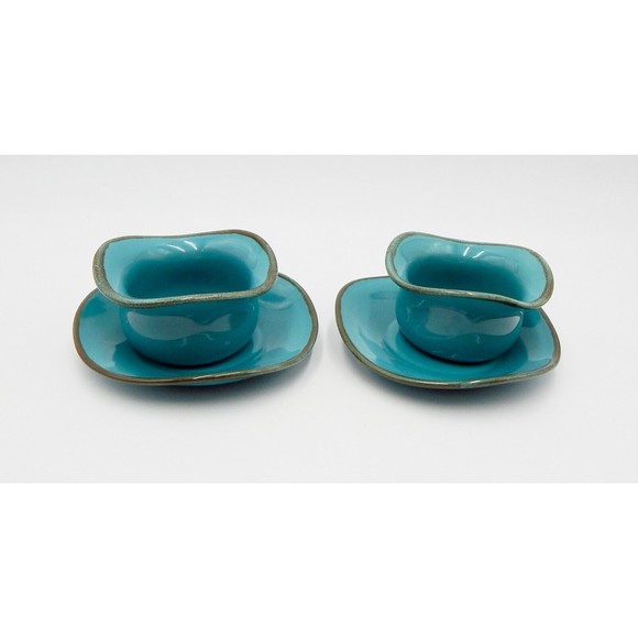 Southern Living at Home Tuscan Collection Tidbit Bowls Saucer Set/2 Turquoise - Picture 4 of 12
